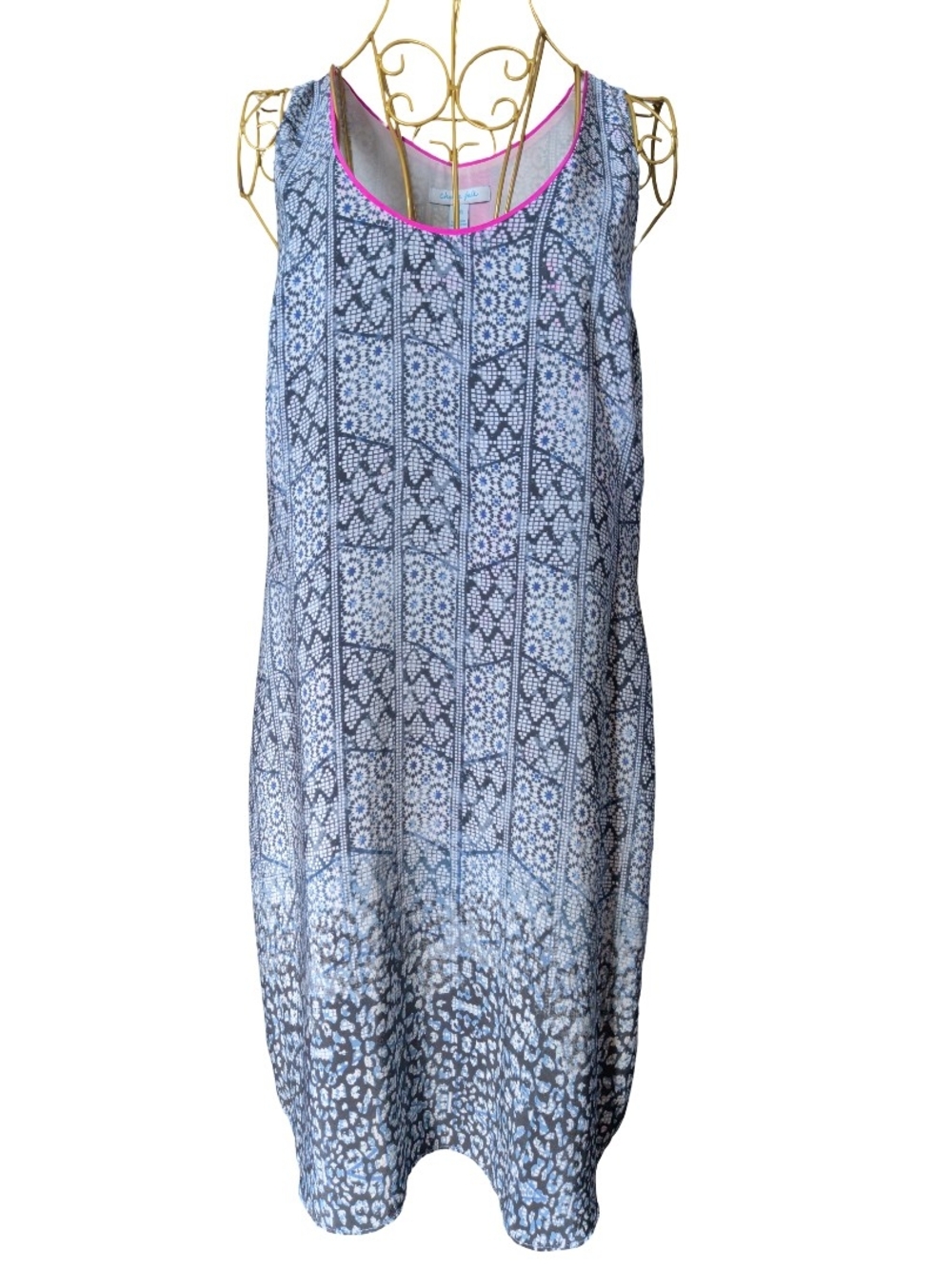 Charlie Jade 100% Silk Geometric Print Sleeveless Dress L/G